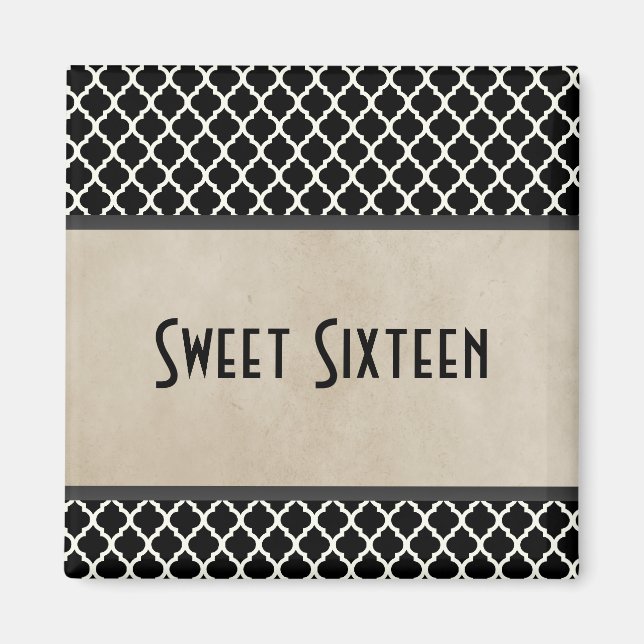 Íman Cinza Quatrefoil Chic Sweet 16 Magnet (Frente)
