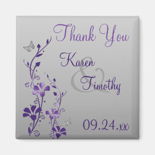 Íman Cinza Roxa Borboleta Floral, Favor Magnet