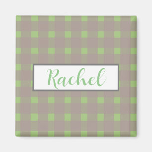 Íman Cinza Verde Gingham Personalizado