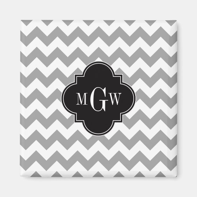Íman Cinza Whevron Black Quatrefoil 3 Monograma (Frente)