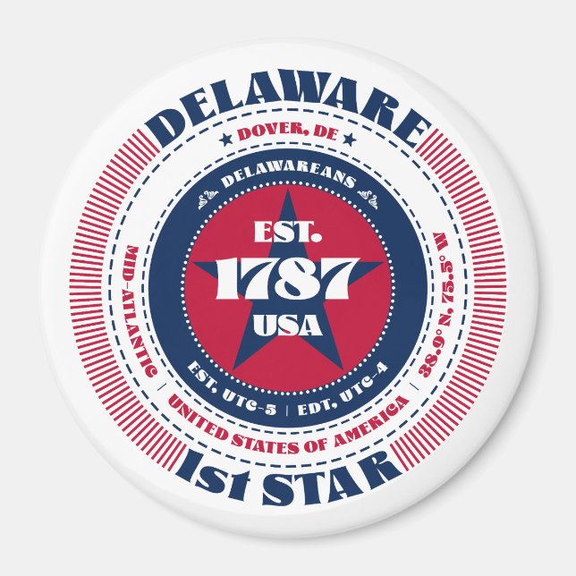 Íman Círculo Azul Branco Vermelho Delaware (Frente)