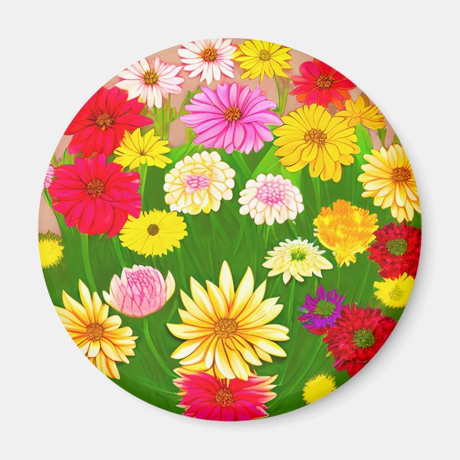 Íman Círculo de Flores Selvagens, Vermelho e Amarelo (Frente)