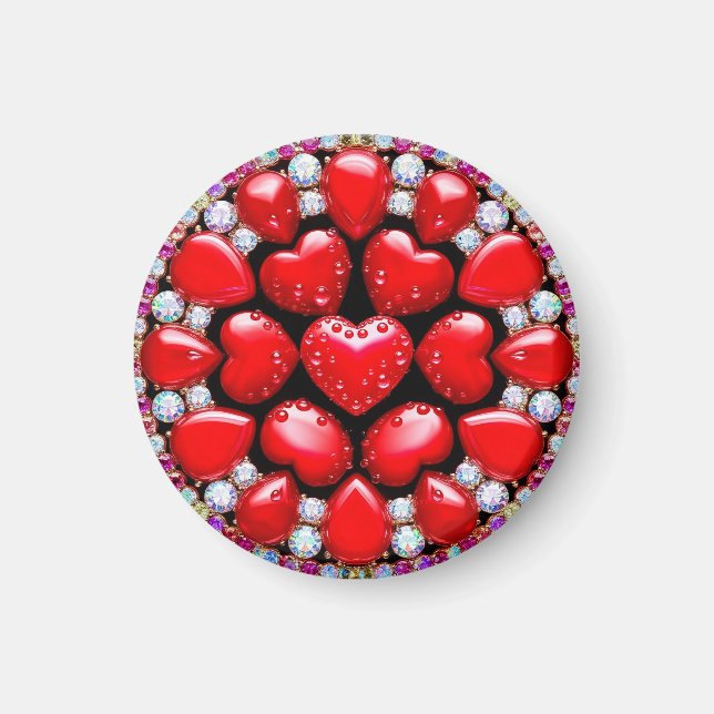 Íman Círculo de Joias Coração Vermelho (Frente)