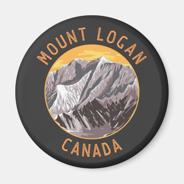 Íman Circulo em relevo do Monte Logan Canada (Frente)