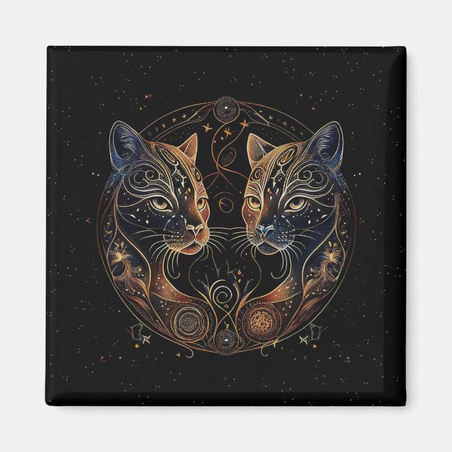 Íman Círculo Felino Artístico Gatos Gêmeos (Frente)