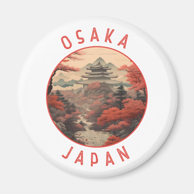 Íman Círculo Retro Distante Osaka Japão (Frente)