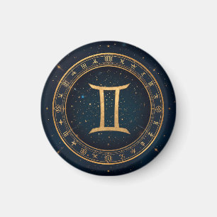Íman Círculo Zodiacal Gêmeos Dourados Com Noite Estrela