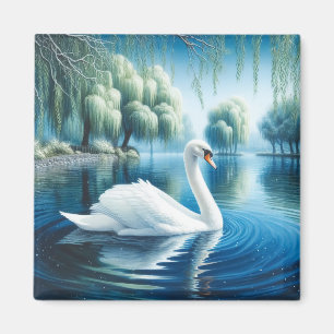 Íman Cisne Branco Salgueiros Chorões Arte Aquarela