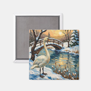 Íman Cisne Vintage por Pintura de Natal da Ponte Nevada