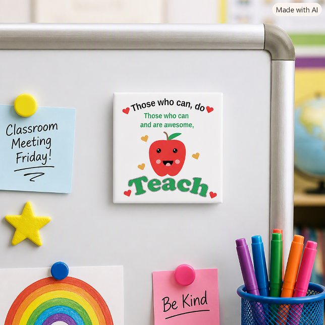 Íman Citação de Appreciation Docente Maçã Vermelha Fofa (A magnet with a cute apple & says, "Those who can, do.  Those who can and are awesome, teach.")