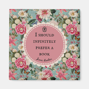 Íman Citação de Jane Austen com Flores Vintage