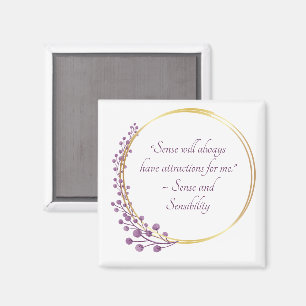 Íman Citação de Jane Austen Sense, Dourado com Flores R