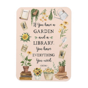 Íman Citação de jardinagem e biblioteca Girassol e erva