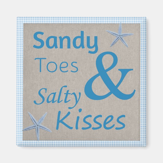 Íman Citação de Sandy Toes e Salty Kisses Beach Life (Frente)