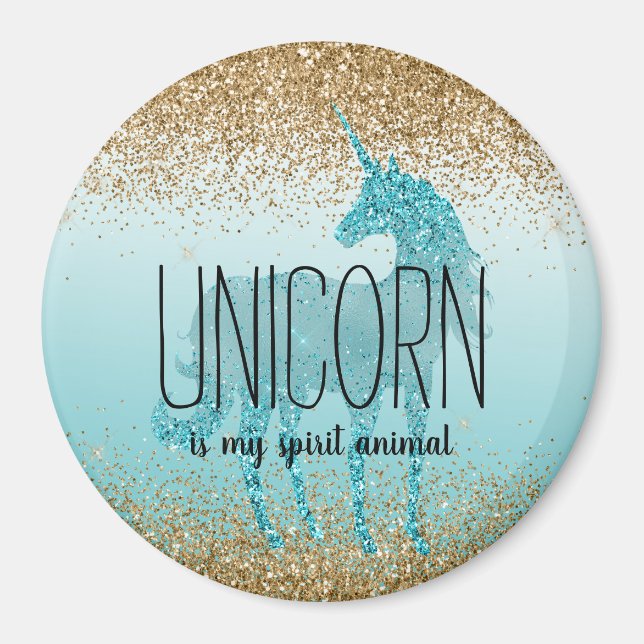 Íman Citação Dourada Glitzy Aqua Turquoise Glitter Unic (Frente)