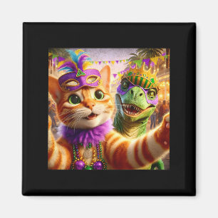 Íman Citação engraçada de gato dinossauro no Mardi Gras