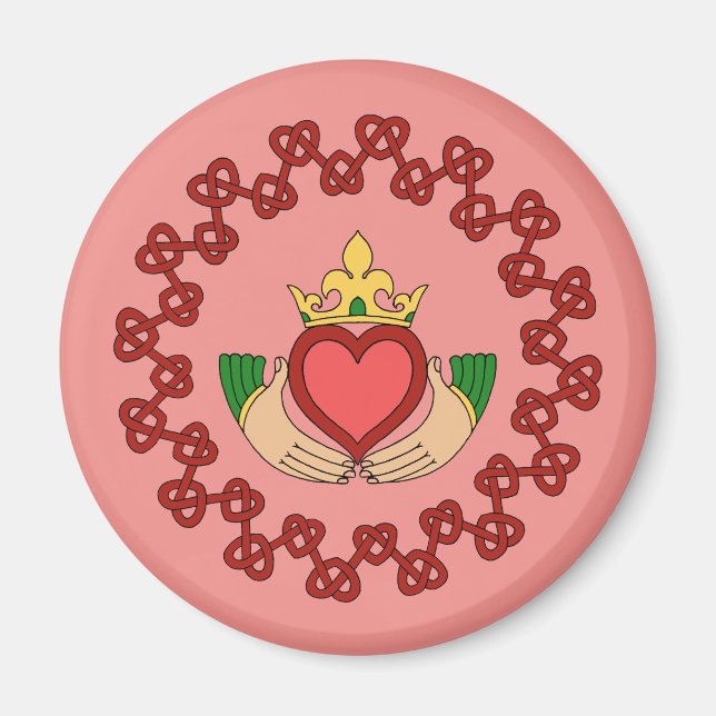 Íman Claddagh e Red Knotwork a rosa (Frente)