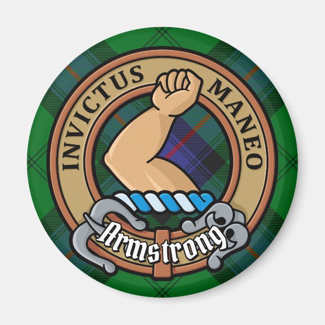 Íman Clan Armstrong Crest sobre Tartan (Frente)