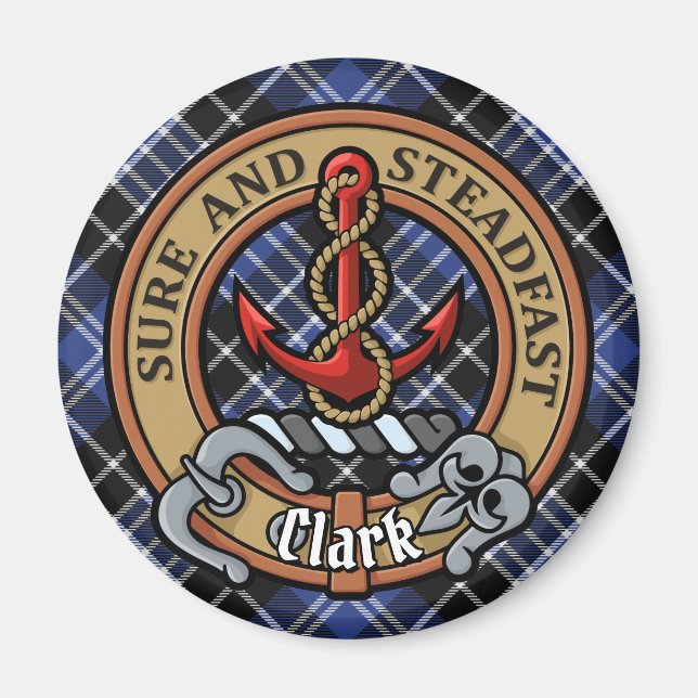 Íman Clan Clark Crest sobre Tartan (Frente)
