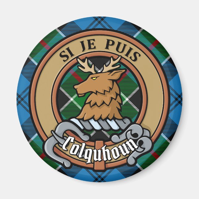 Íman Clan Colquhoun Crest sobre Tartan (Frente)