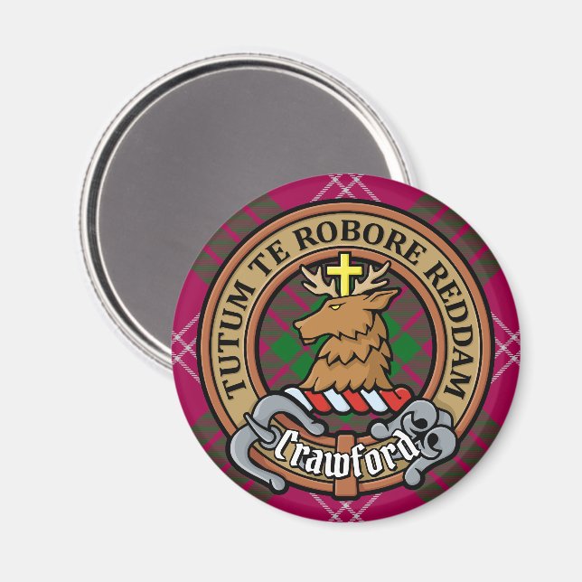 Íman Clan Crawford Crest sobre Tartan (Front/Back)