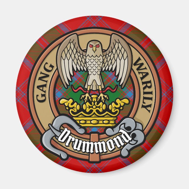 Íman Clan Drummond Crest sobre Tartan (Frente)