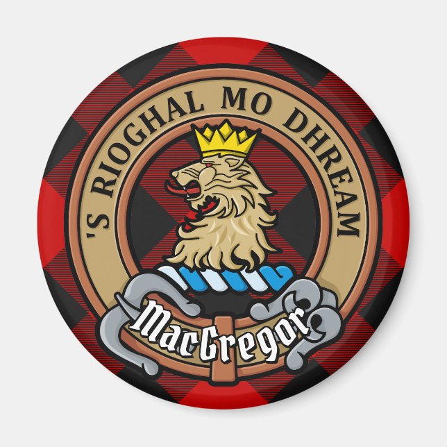 Íman Clan Gregor Crest sobre Rob Roy Tartan (Frente)