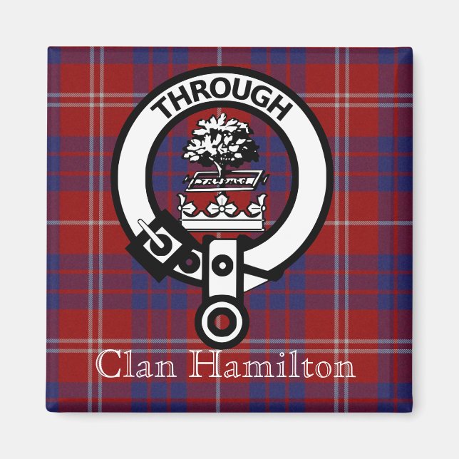 Íman Clan Hamilton Crest e Tartan Magnet (Frente)