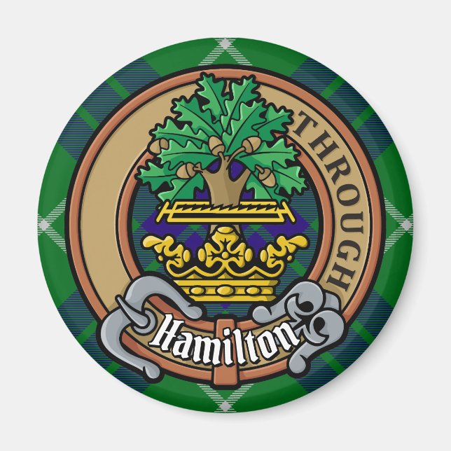 Íman Clan Hamilton Crest sobre caçar Tartan (Frente)