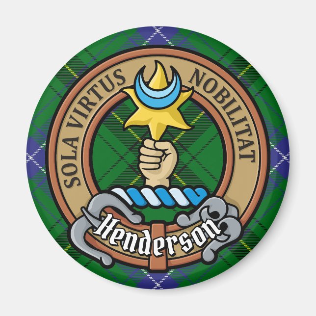Íman Clan Henderson Crest sobre Tartan (Frente)