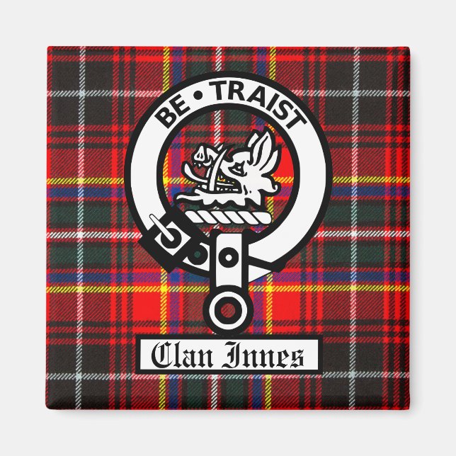 Íman Clan Innes Crest Crachá e Tartan (Frente)