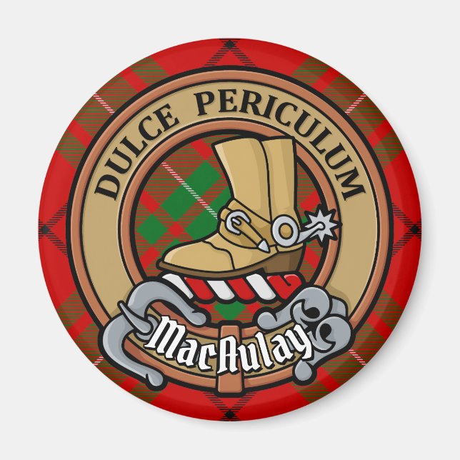 Íman Clan MacAulay Crest sobre Tartan (Frente)