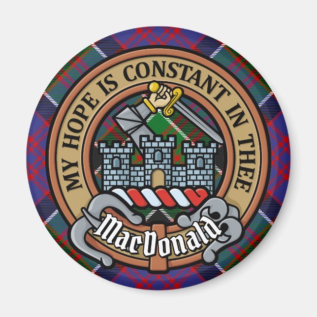 Íman Clan MacDonald do Clanranald Crest sobre Tartan (Frente)