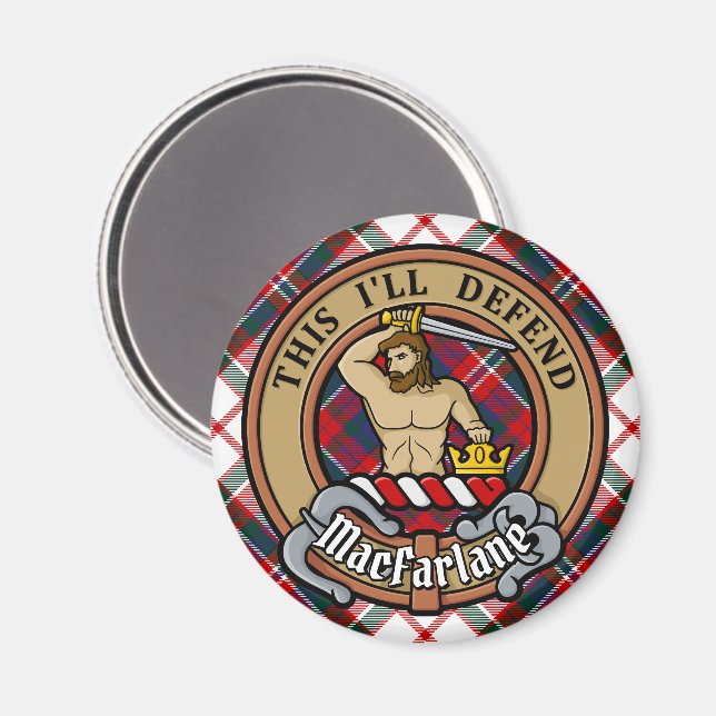 Íman Clan MacFarlane Crest sobre o vestido Tartan (Front/Back)