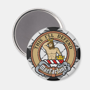 Íman Clan MacFarlane Crest sobre Tartan Preto e Branco
