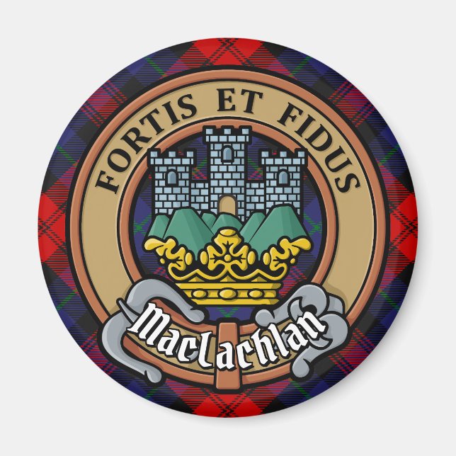 Íman Clan MacLachlan Crest sobre Tartan (Frente)