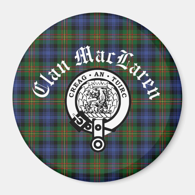 Íman Clan MacLaren Crest Crachá e Tartan personalizável (Frente)