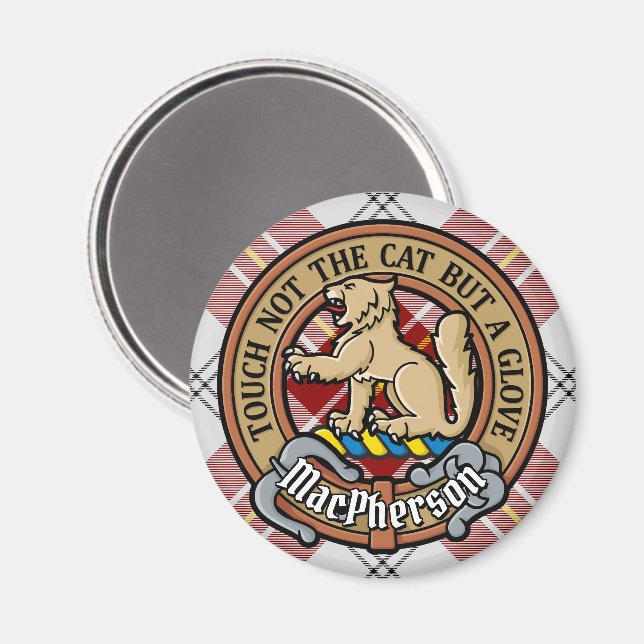 Íman Clan MacPherson Crest sobre Red Dress Tartan (Front/Back)