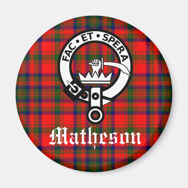 Íman Clan Matheson Crest Crachá e Tartan (Frente)