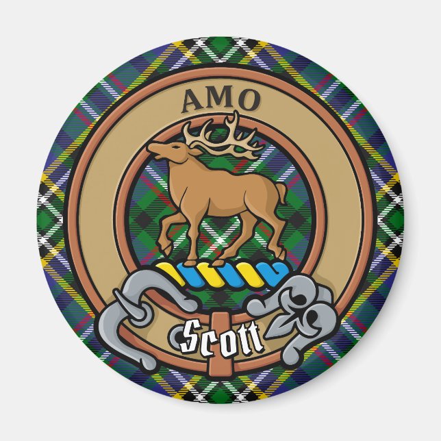 Íman Clan Scott Crest sobre Green Tartan (Frente)