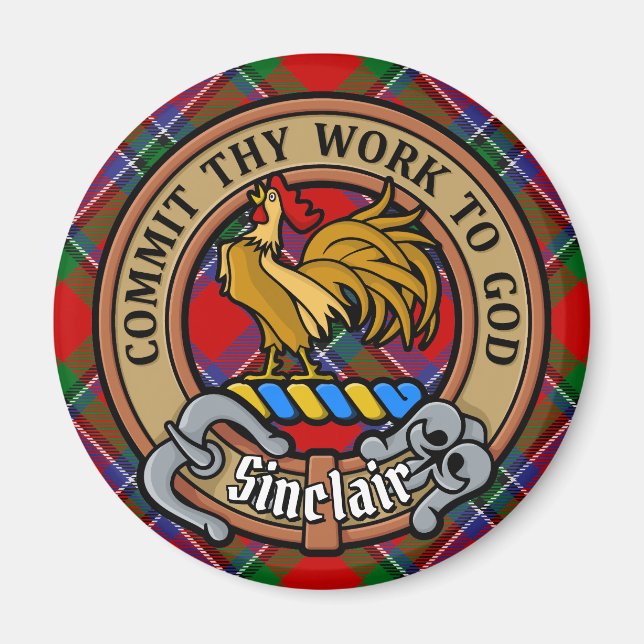 Íman Clan Sinclair Crest sobre o Red Tartan (Frente)