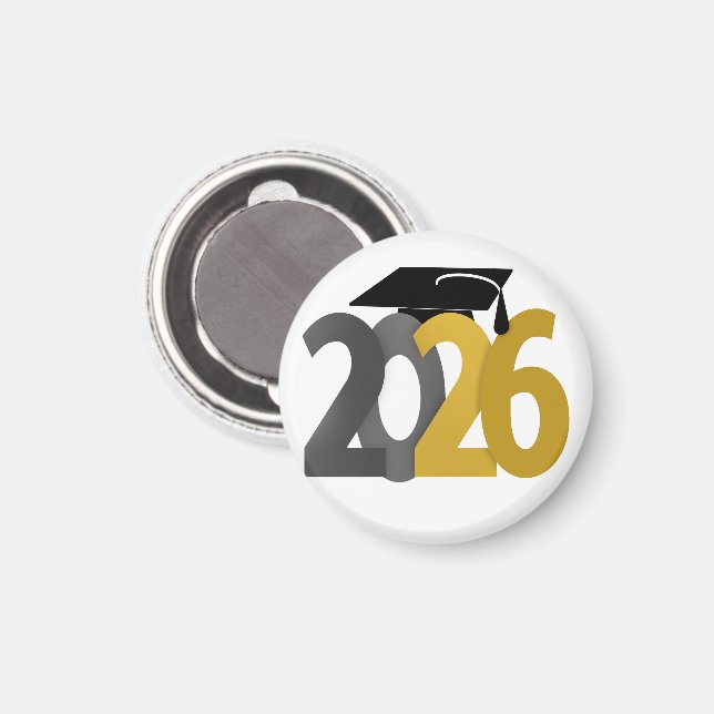 Íman Classe Dourada e Cinza de graduação de 2026 (Front/Back)