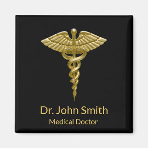 Íman Clássico Caduco Dourado Médico em Preto - Magnet