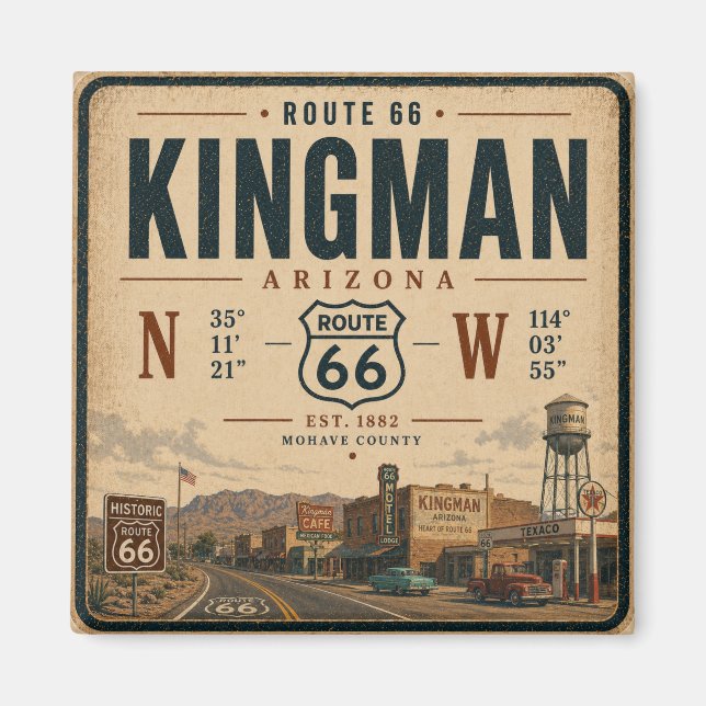 Íman Clássico Kingman Arizona Rota 66 Souvenir (Frente)