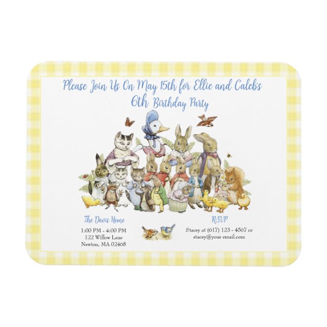 Íman Clássico Peter, o Convite de aniversário do Coelho (Horizontal)