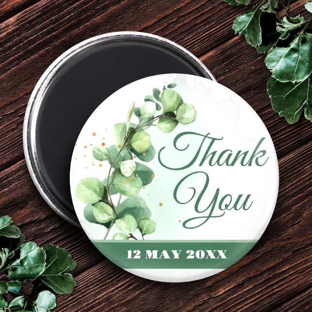 Íman Clássico verde Elegante obrigado moderno botões (Eucalyptus Wedding Favor • Thank You Gift Magnet, Thank You Wedding Magnets)