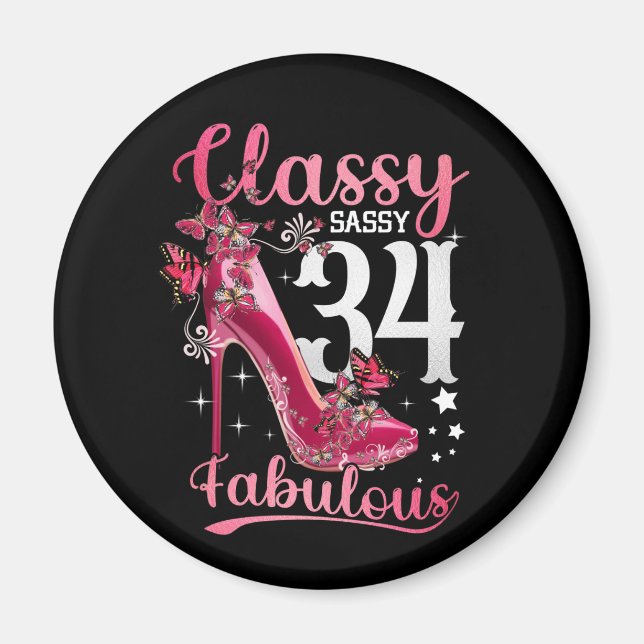 Íman Classy Sassy 34 e Faburlous 34º Aniversário Floral (Frente)