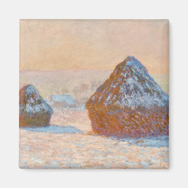 Íman Claude Monet - Wheatstacks, Efeito da Neve, Manhã (Frente)
