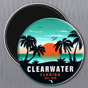 Íman Clearwater Florida Beach Retro Sunset Souvenirs