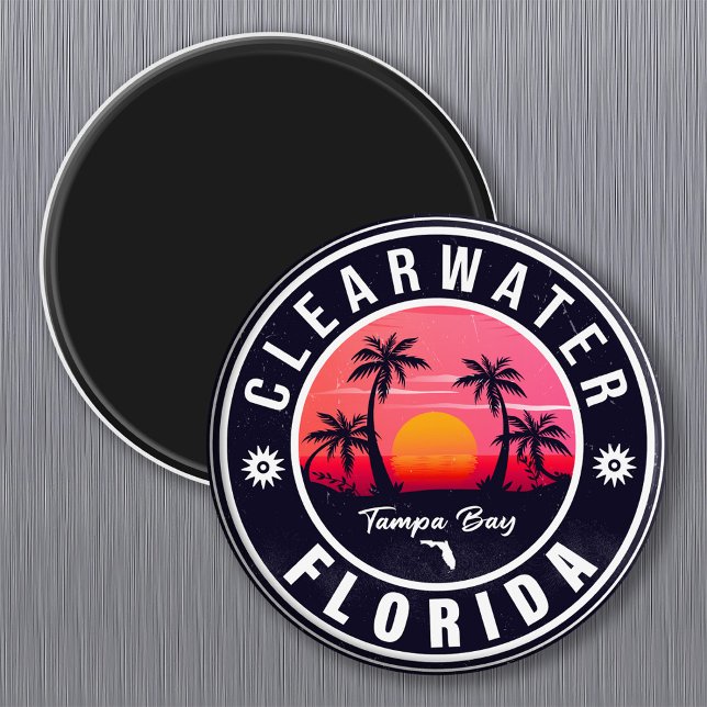 Íman Clearwater Florida Beach Retro Sunset Souvenirs (Criador carregado)